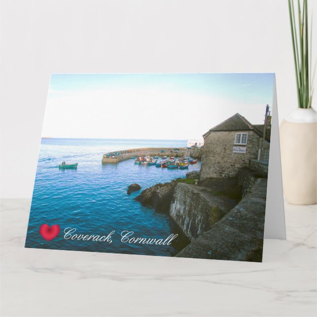 Coverack Harbour Post Office & Fishing Boat Photo Card (Front)