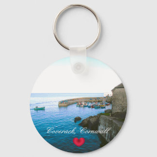 Coverack Harbour Post Office & Fishing Boat Photo Key Ring