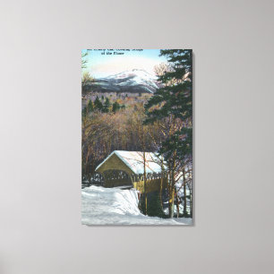 Covered Bridge at Flume in Winter Canvas Print