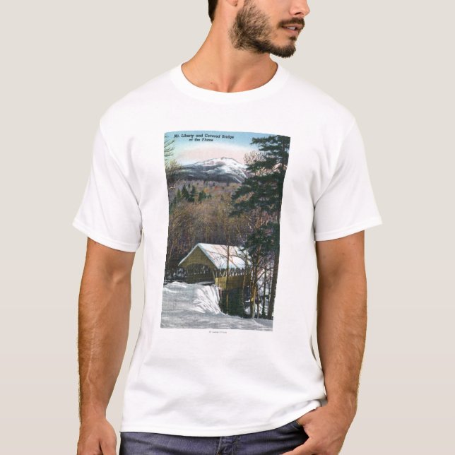 Covered Bridge at Flume in Winter T-Shirt (Front)