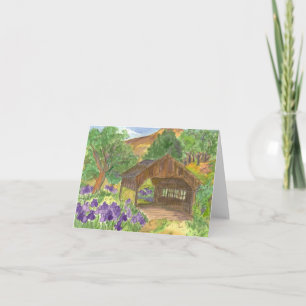 Covered Bridge Country Vintage Purple Iris Flowers Card