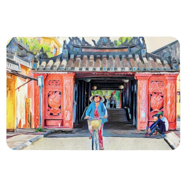 Covered Bridge Hoi An, Vietnam Asia Watercolor Magnet (Horizontal)
