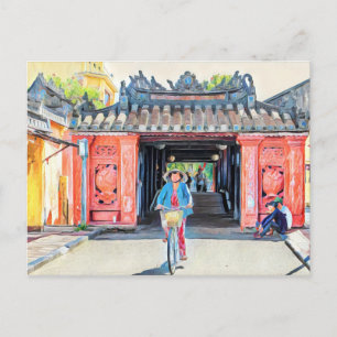 Covered Bridge Hoi An Vietnam Asia Watercolor Postcard