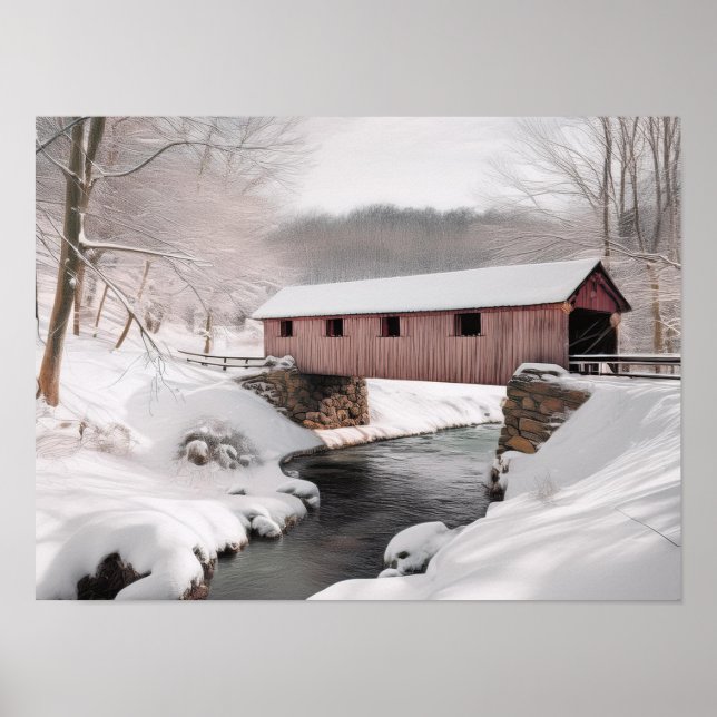 Covered Bridge in Snow Poster (Front)