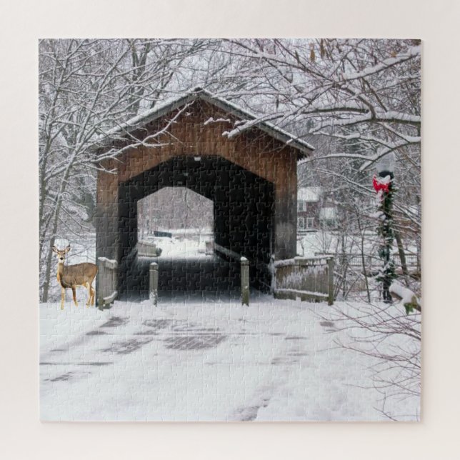 Covered Bridge in Winter Jigsaw Puzzle (Vertical)