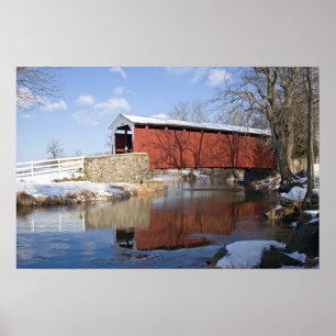 Covered Bridge in Winter Poster