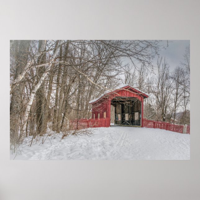 Covered Bridge Red Snow Photo Poster (Front)