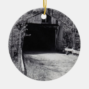 Covered Bridge & River Circle Ceramic Tree Decoration
