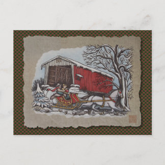 Covered Bridge & Sleigh Postcard
