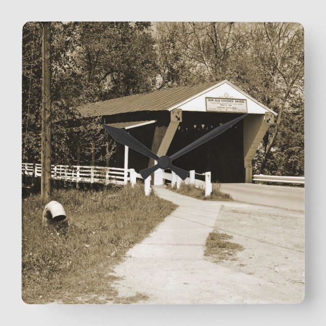 Covered Bridge Square Wall Clock (Front)