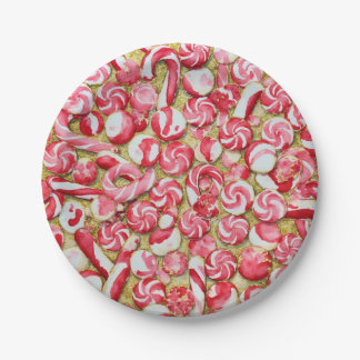 Covered Candy Cane Peppermint Gold Paper Plate
