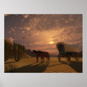 Covered Wagon at Sunset - LARGE Print
