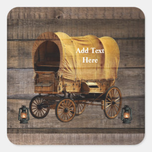 Covered Wagon Coal oil Lamps Western Square Sticker