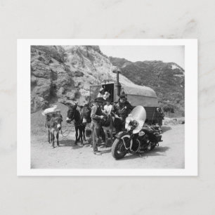 Covered Wagon, Motorcycle Cop, 1951 Vintage Postcard