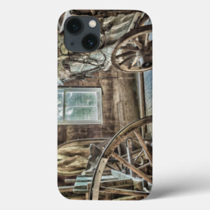 Covered wagon, wooden wagon wheel iPhone 13 case