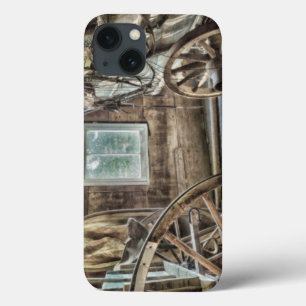 Covered wagon, wooden wagon wheel iPhone 13 case