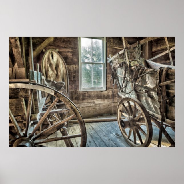 Covered wagon, wooden wagon wheel poster (Front)