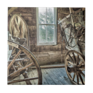 Covered wagon, wooden wagon wheel tile