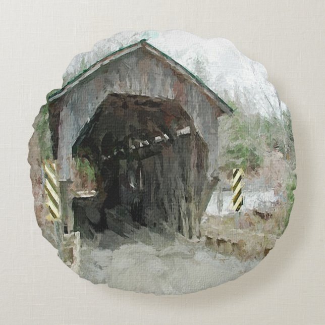 Covered Wooden Bridge Round Cushion (Front)