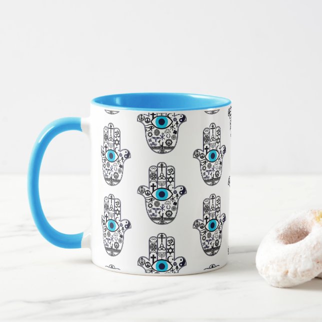 Covering all the bases Hamsa Hand Mug (With Donut)