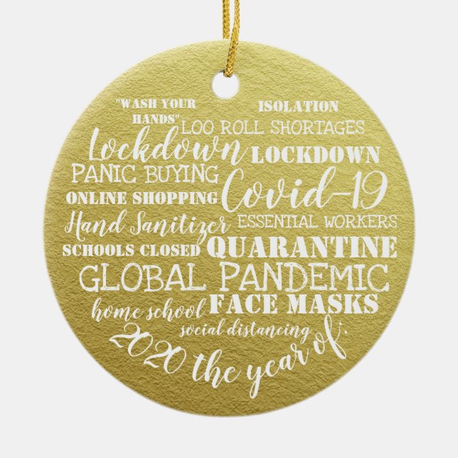 covid19 2020 the year of face masks gold ceramic tree decoration (Front)