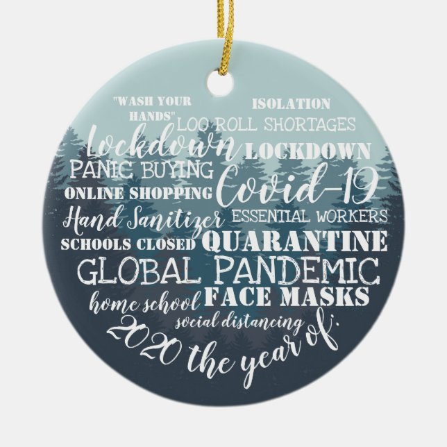 covid19 2020 the year of face masks isolation ceramic tree decoration (Front)