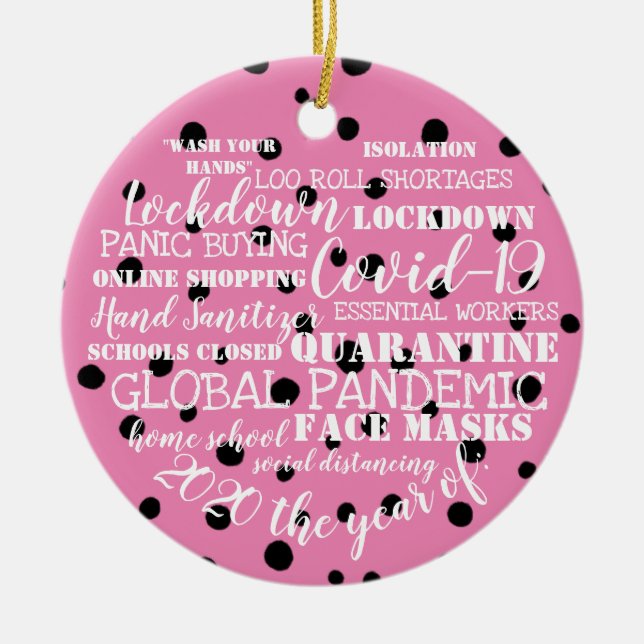 covid19 2020 the year of face masks isolation ceramic tree decoration (Front)