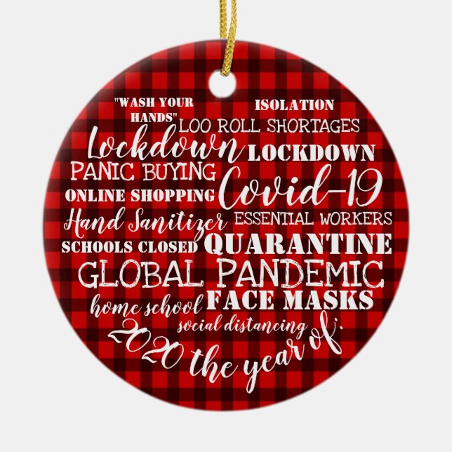 covid19 2020 the year of face masks lumberjack ceramic tree decoration (Front)