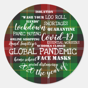 covid19 2020 the year of face masks tartan classic round sticker