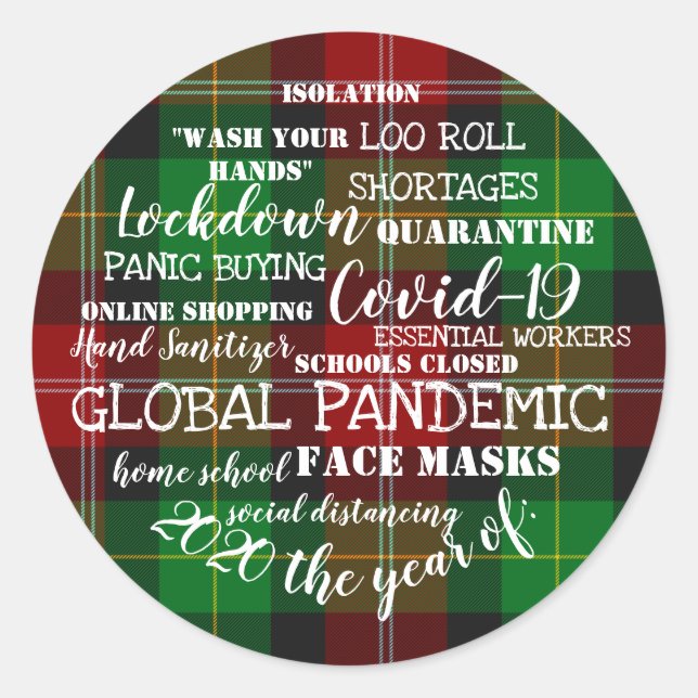covid19 2020 the year of face masks tartan classic round sticker (Front)