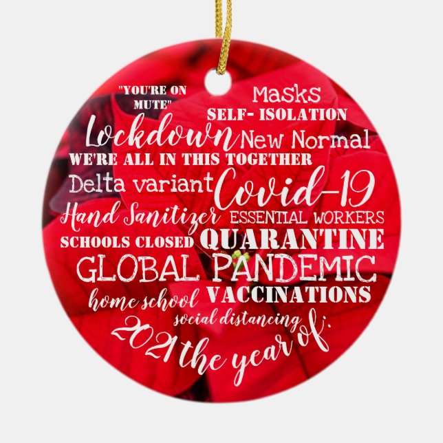 covid19 2021 the year of vaccinations poinsettia c ceramic tree decoration (Front)