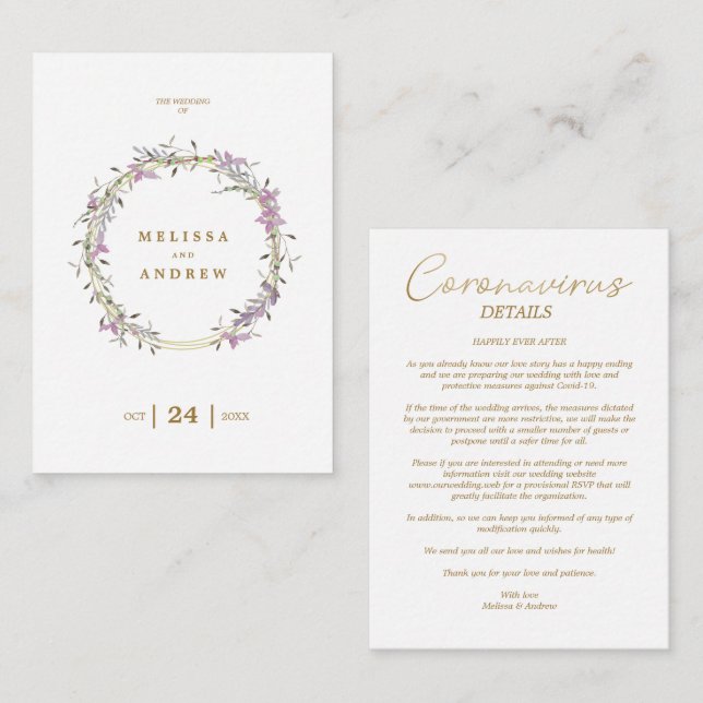 Covid19 Details Custom Lilac Elegant Garland Enclosure Card (Front/Back)
