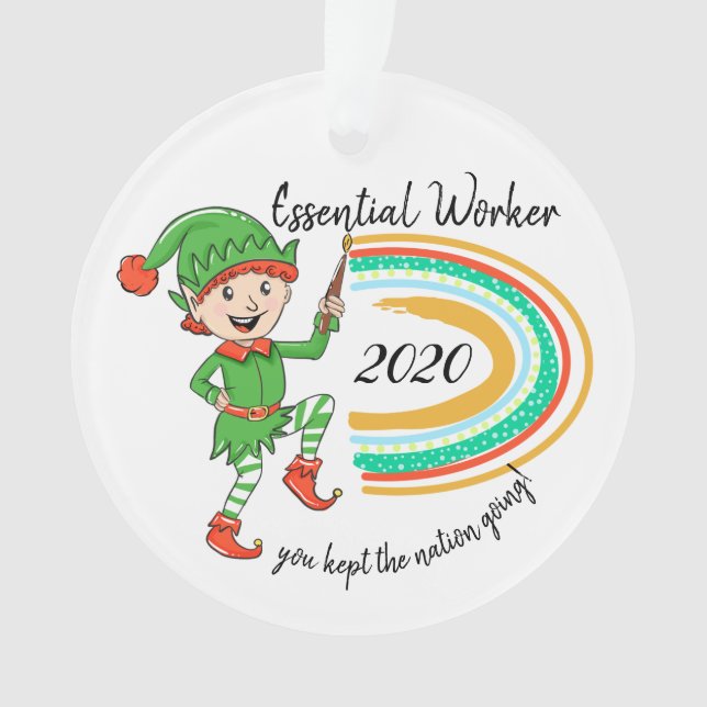 covid19 essential worker thank you elf rainbow ornament (Front)