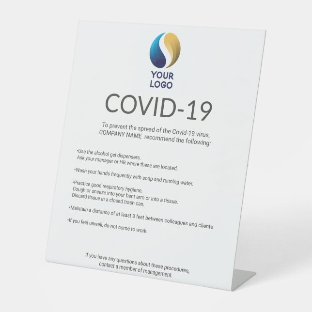 Covid-19 Advice with Company Logo Pedestal Sign (Front)