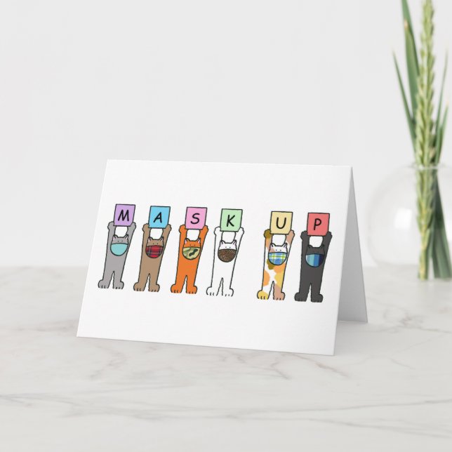 Covid 19 Cartoon Cats Wearing Face Masks Card (Front)