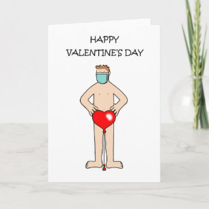 Covid 19 Cartoon Man Wearing Only a Facemask Card