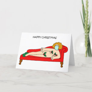 Covid 19 Christmas Lady Wearing Holly Holiday Card