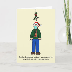 Covid 19 Christmas Mistletoe Cartoon Card