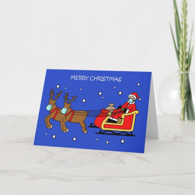 Covid 19 Christmas Santa and Sleigh  Holiday Card (Front)