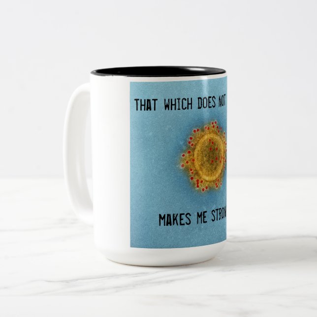 Covid-19 Coffee Mug. 15oz. Black and White. Two-Tone Coffee Mug (Front Left)