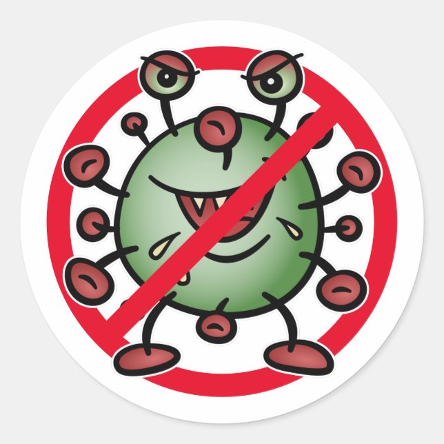 Covid-19 Corona Virus Funny Cartoon Stop Sign Classic Round Sticker (Front)