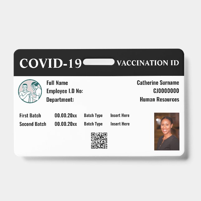 Covid 19 employee vaccination id | DIY photo info Badge (Front)