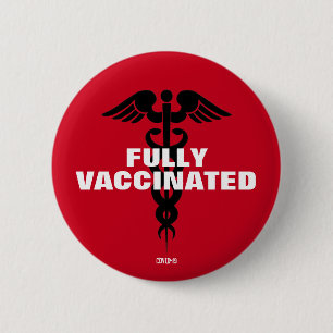 Covid 19 Fully Vaccinated Red Coronavirus 6 Cm Round Badge