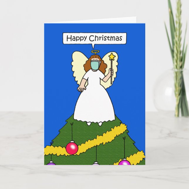 Covid 19 Happy Christmas Angel in a Facemask Card (Front)