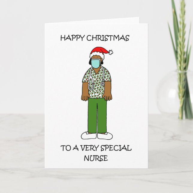 Covid 19 Happy Christmas to African American Nurse Card (Front)