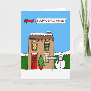 Covid 19 Happy New Year Cartoon House Card