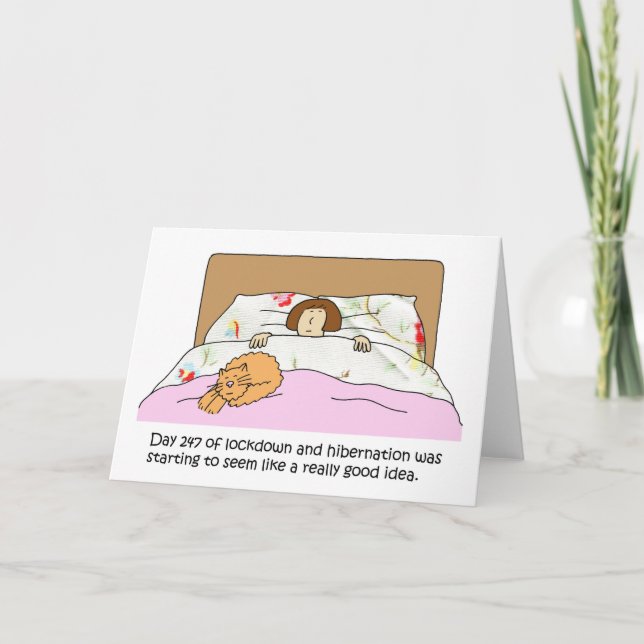 Covid 19 Hibernation Cartoon Humor Holiday Card (Front)