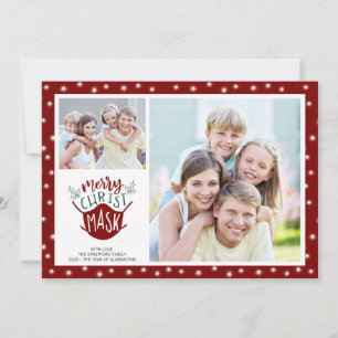 COVID-19 MERRY ChristMASK Fairy Lights 2 Photo Red Holiday Card