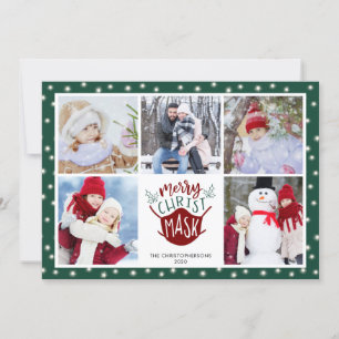 COVID-19 MERRY ChristMASK Fairy Lights 5 Photo Holiday Card
