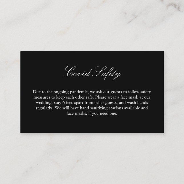 Covid 19 Safety Elegant Black And White Wedding Enclosure Card (Front)